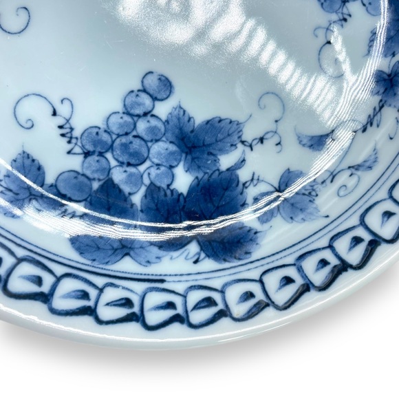 Japanese Vintage Set of 5 Grape Vine Pattern Coupe Plate 6.5" Fujimasa Mark - Picture 5 of 10